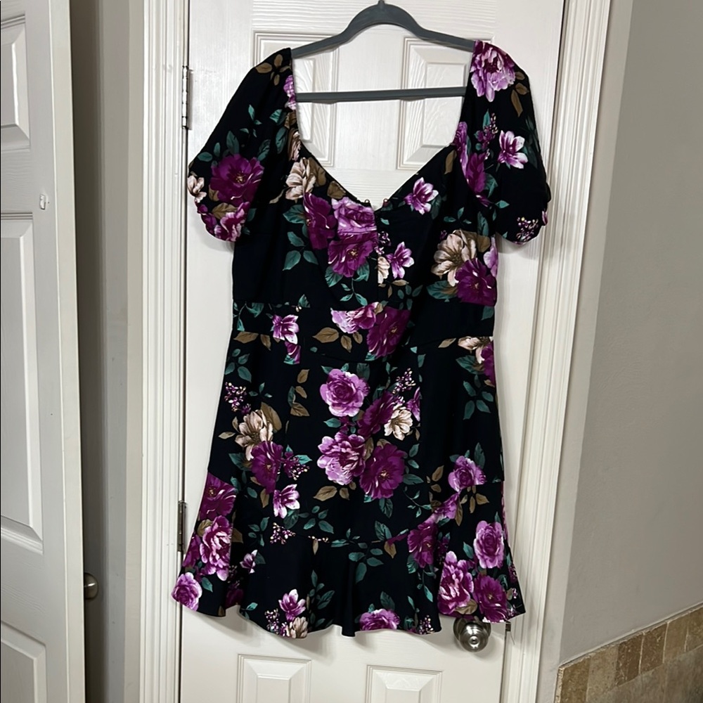 City Chic Black Dress with Purple Flowers